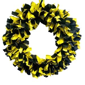 Hand Crafted Black & Yellow Fabric Rag Wreath, Team Colors, Front Door Decor 18"